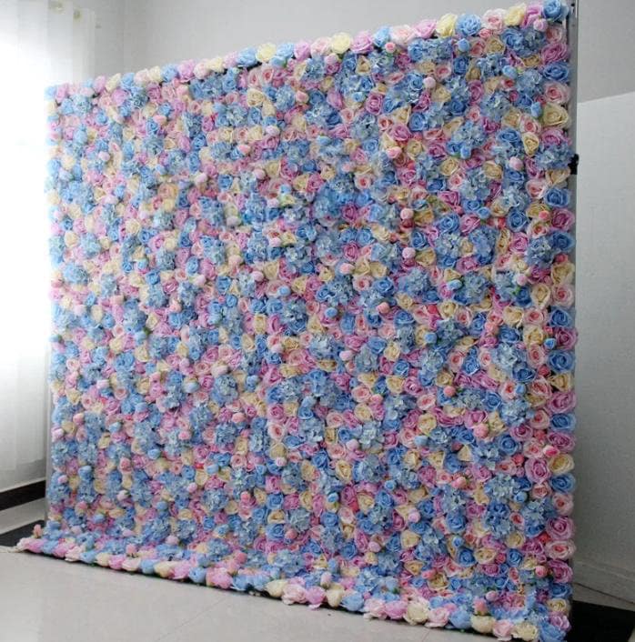 Baby Pink Blue Flower Wall For Wedding Arrangement Event Salon Party Photography Backdrop Fabric Rolling Up Curtain Fabric Cloth