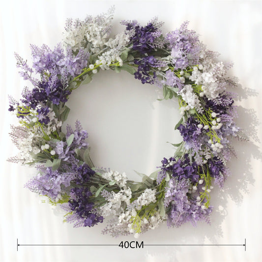 Künstlicher Lavendel-Blumenkranz, Heimwanddekoration, Weihnachtskränze, ganzjähriger Kranz, Haustürkranz, Türhänger 40 cm