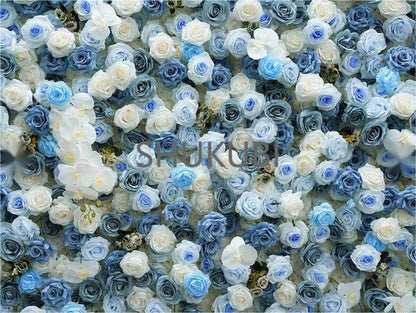 Grey Blue  Rose Orchid Mist 3D Floral Wall Roll Up Cloth Curtain Flower Wall For Home Decor  Romantic Wedding Party Decor backdrop