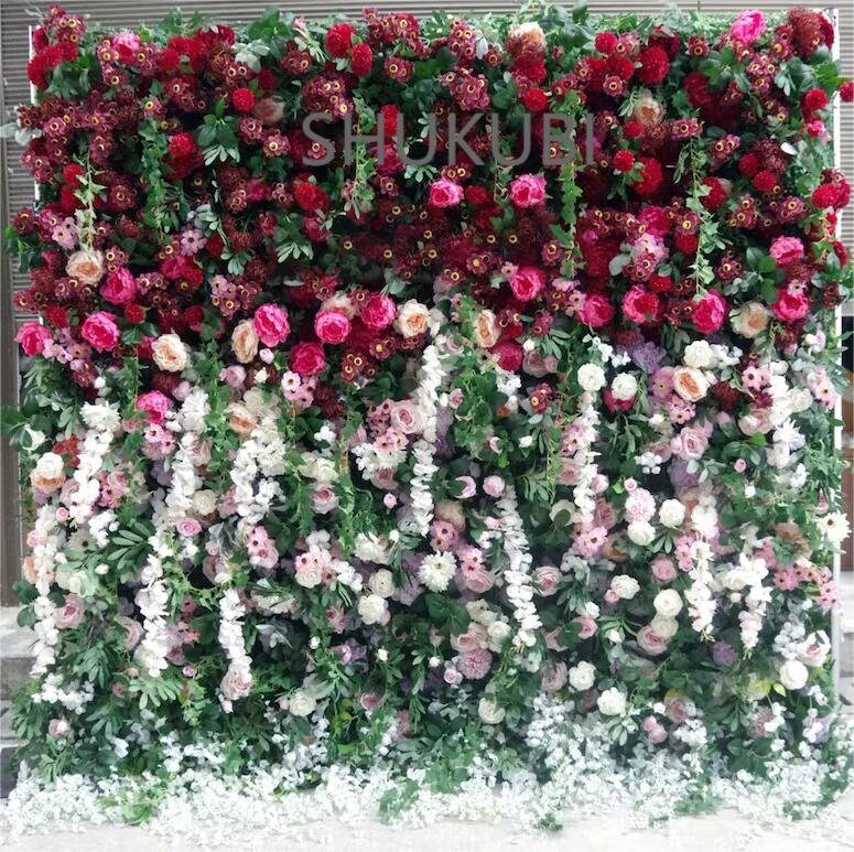 New Design Rose Green Plant Vine Wall For Wedding Arrangement Event Salon Party Photography Backdrop Fabric Rolling Up Curtain Fabric Cloth